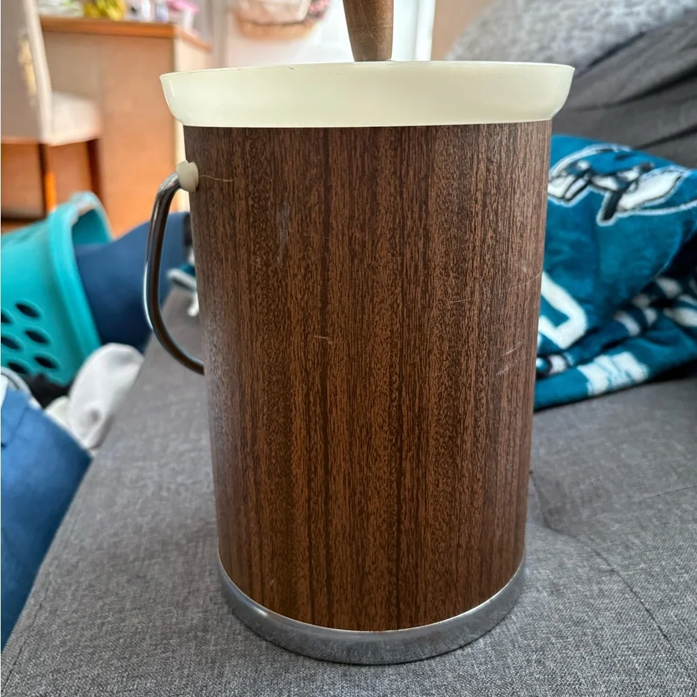 Vintage Kromex Faux Wood Ice Bucket Mid Century Barware